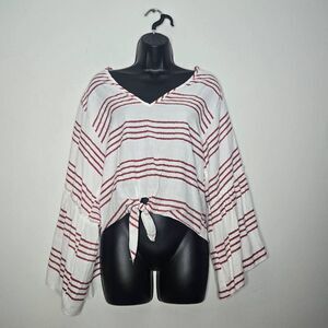 Anthropologie Lavender Fields Top Size Medium Stripe Bell Sleeve Boho Crop